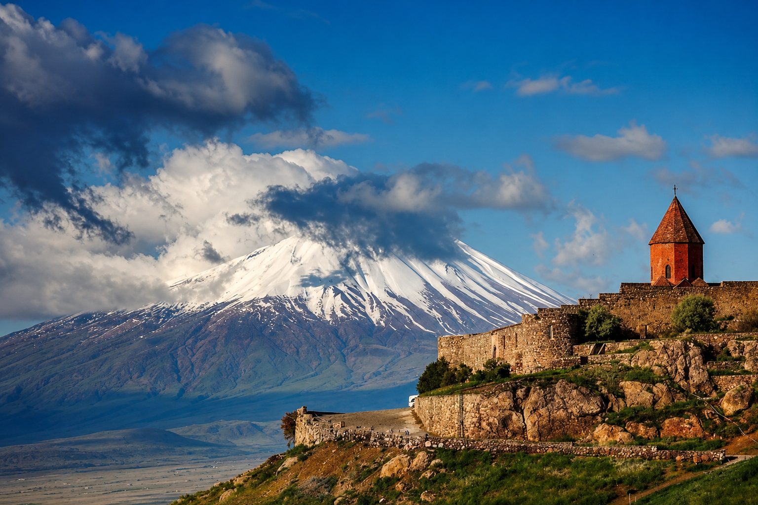 O mosteiro de Khor Virap com o Monte Ararat atrás